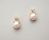 Exquisite delicate pearl and crystal stud wedding earrings.