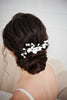 Bride with bridal bun wearing a luxury silver and flower bridal haircomb by Joanna Bisley Designs.