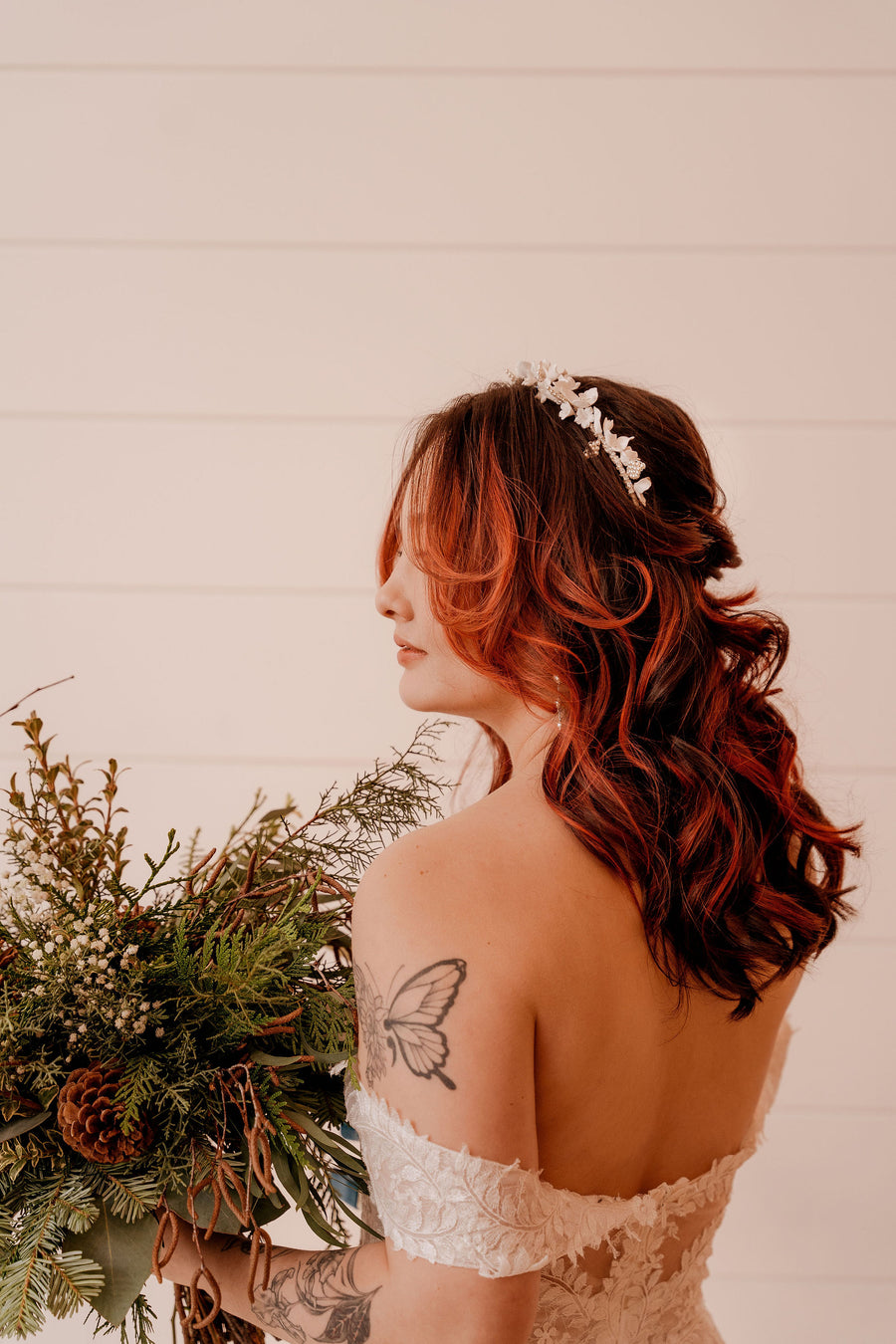 Bride wearing a beautiful bridal tiara by Joanna Bisley Designs.