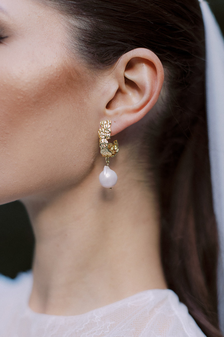 Georgie Modern Hoop and Baroque Pearl Bridal Earrings