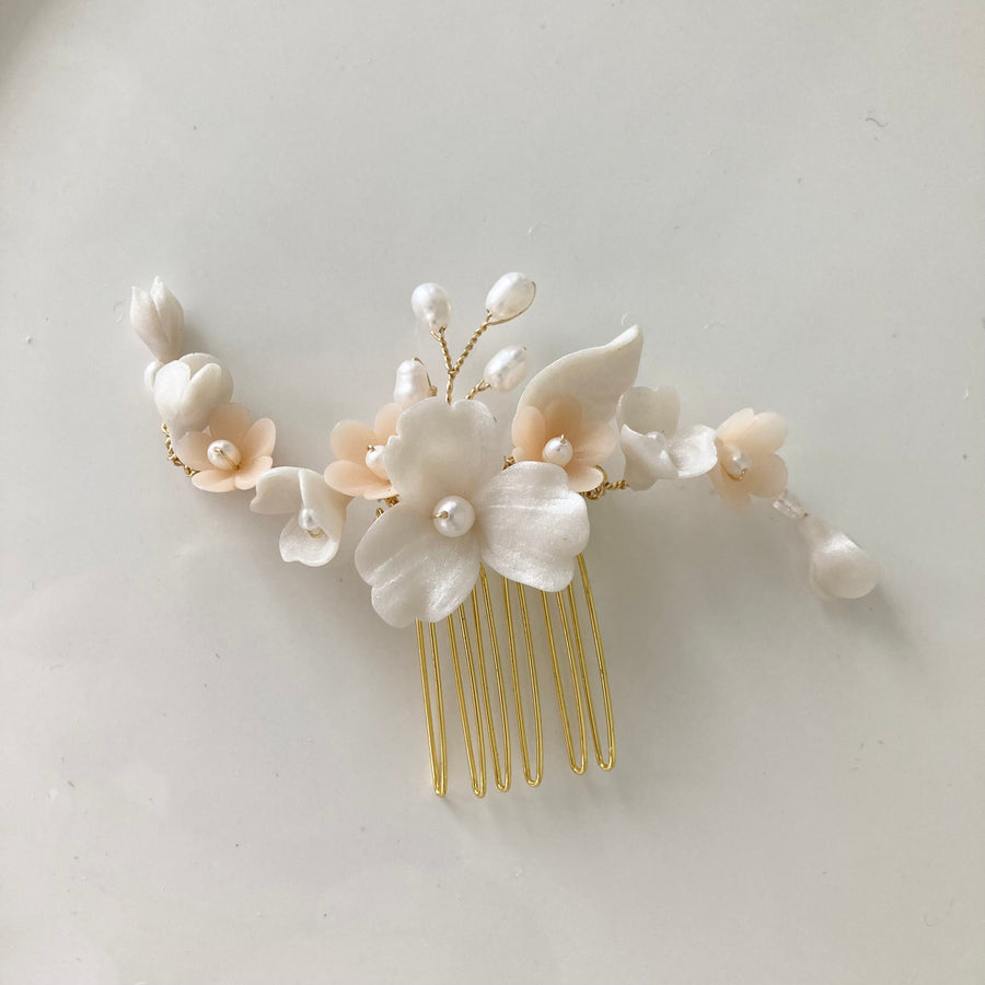 Delicate bridal comb handmade by Joanna Bisley Designs.