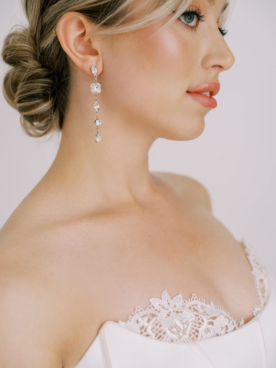 Larisa Crystal Long Statement Bridal Earrings