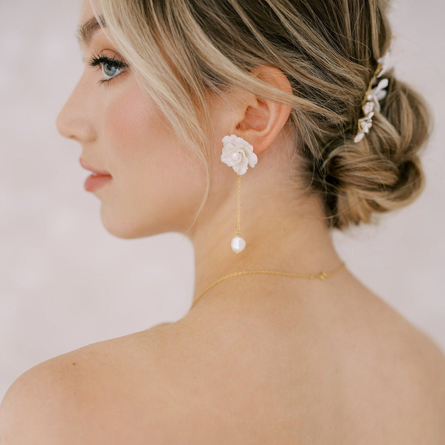 Amira Flower and Baroque Pearl Wedding Earrings