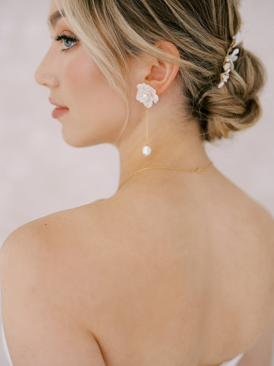 Amira Flower and Baroque Pearl Wedding Earrings