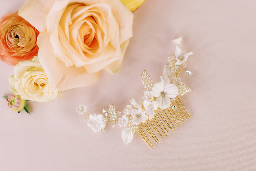 Uliana Floral and Crystal Bridal Comb