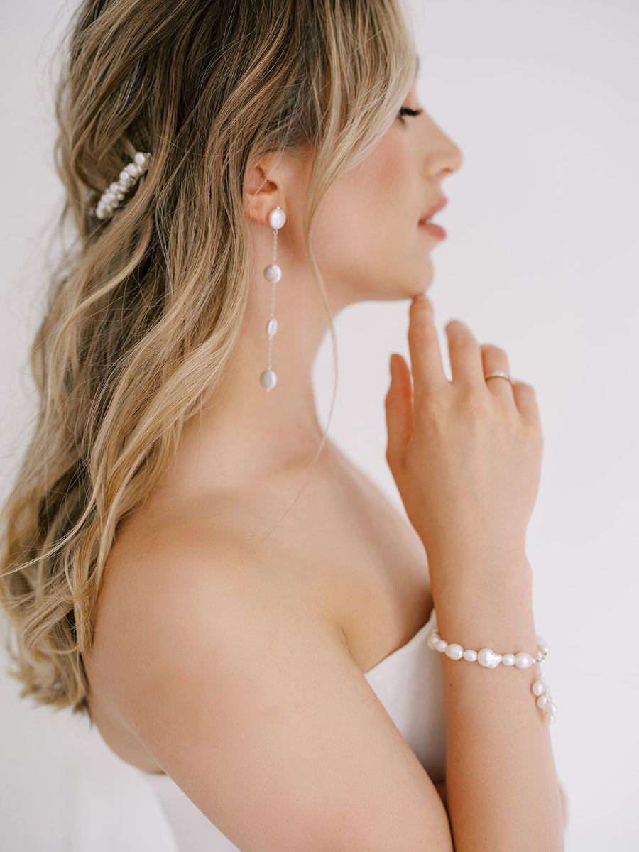 Yasmin Coin Pearl Bridal Earrings